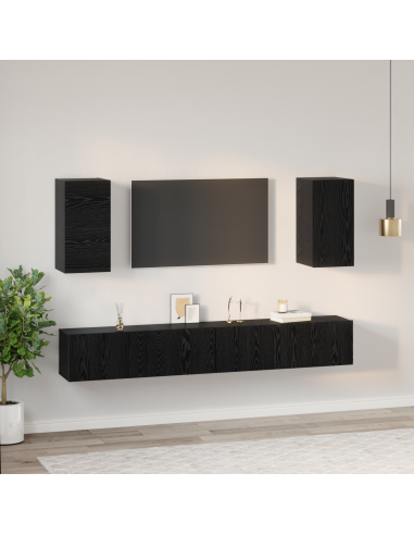 Mobile TV da Parete 3 pcs Rovere Nero Legno multistrato