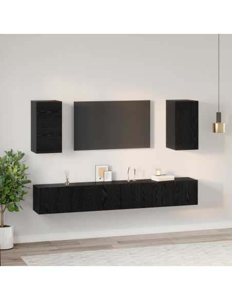 Mobile TV da Parete 6 pcs Rovere Nero Legno multistrato