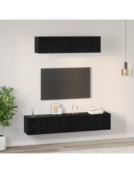 Mobile TV da Parete 4 pcs Rovere Nero Small 80 x 30 x 30.5 cm