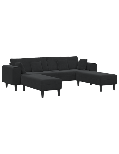 Divano in Velluto con cuscino con cuscino 3 pcs Nero 208 cm Velluto