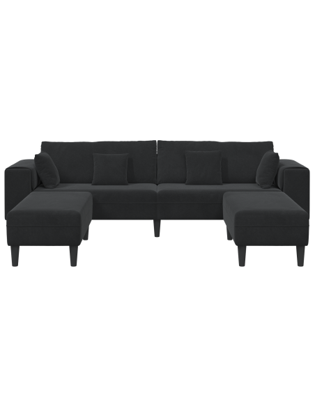 Divano in Velluto con cuscino con cuscino 3 pcs Nero 208 cm Velluto