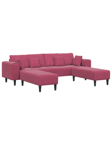 Divano in Velluto con cuscino con cuscino 3 pcs Rosso Vino 208 cm Velluto