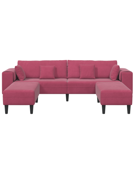 Divano in Velluto con cuscino con cuscino 3 pcs Rosso Vino 208 cm Velluto