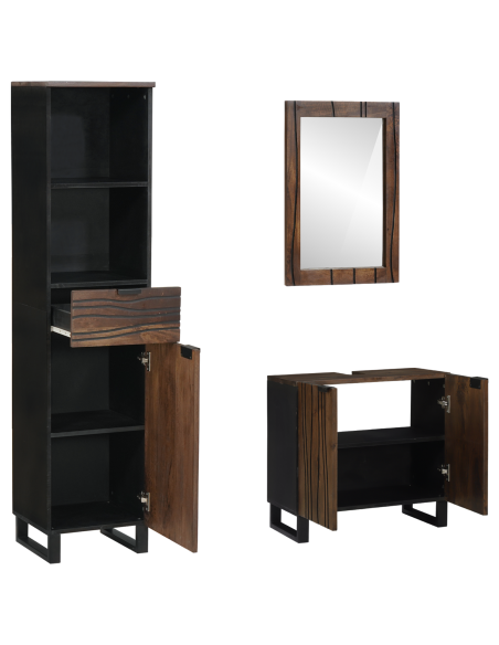 Set di mobili per il bagno 3 pcs Marrone Noce Legno multistrato