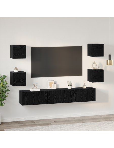 Set mobile TV Altro 7 pcs Rovere Nero Media 180 x 30 x 30 cm
