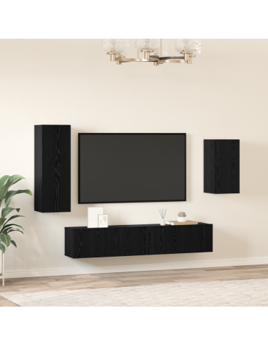 Set mobile TV 4 pcs Rovere Nero Legno multistrato