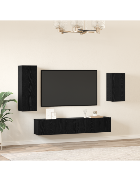 Set mobile TV 4 pcs Rovere Nero Legno multistrato