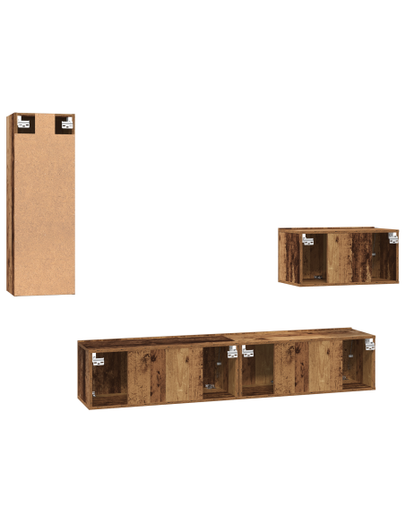 Mobile TV da Parete con lo scaffale Altro con archiviazione con porta 4 pcs Legno Antico Media