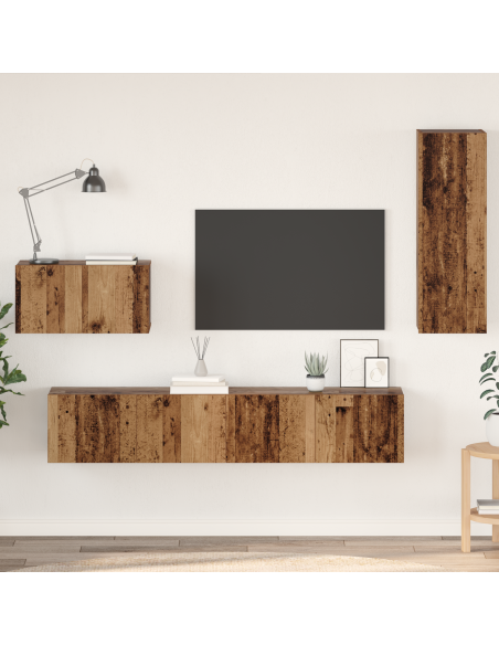Mobile TV da Parete con lo scaffale Altro con archiviazione con porta 4 pcs Legno Antico Media