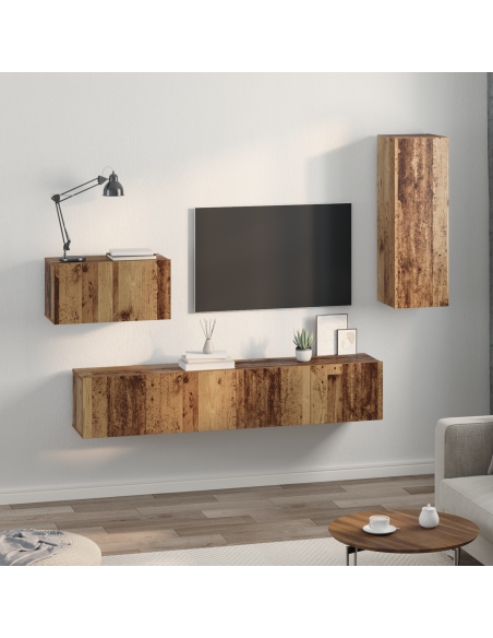 Mobile TV da Parete con lo scaffale Altro con archiviazione con porta 4 pcs Legno Antico Media