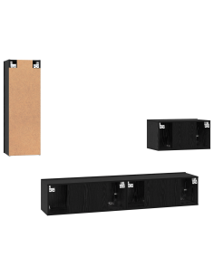 Mobile TV da Parete 4 pcs Rovere Nero Legno multistrato