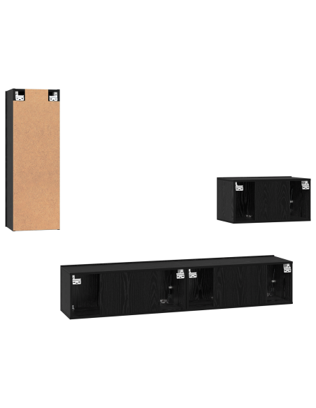 Mobile TV da Parete 4 pcs Rovere Nero Legno multistrato