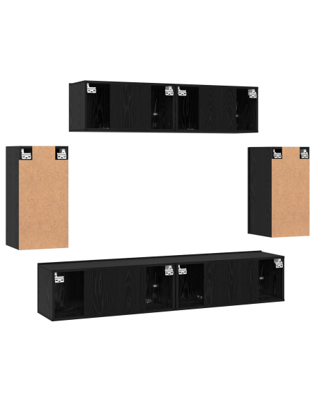Mobile TV da Parete 6 pcs Rovere Nero Legno multistrato