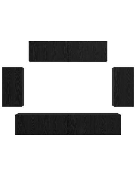 Mobile TV da Parete 6 pcs Rovere Nero Legno multistrato