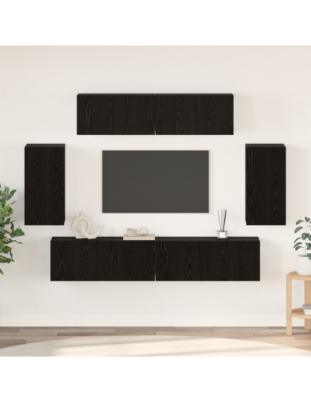 Mobile TV da Parete 6 pcs Rovere Nero Legno multistrato