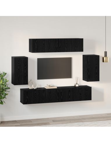 Set mobile TV 6 pcs Rovere Nero Legno multistrato
