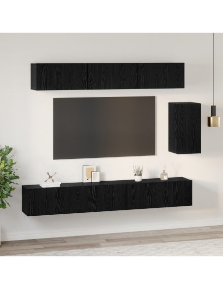 Set mobile TV con cassetto 6 pcs Rovere Nero Legno multistrato