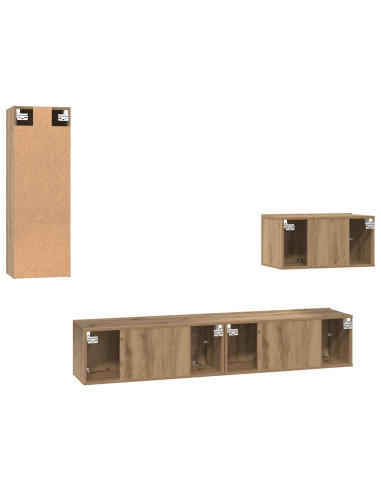 Mobile TV da Parete 4 pcs Rovere artigianale Legno multistrato