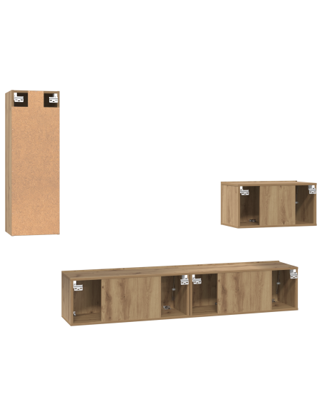 Mobile TV da Parete 4 pcs Rovere artigianale Legno multistrato