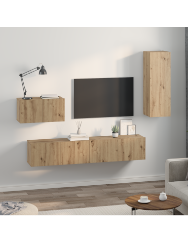 Mobile TV da Parete 4 pcs Rovere artigianale Legno multistrato