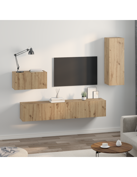 Mobile TV da Parete con lo scaffale Altro con archiviazione con porta 4 pcs Quercia Artigianale