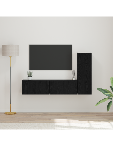 Set di Mobile TV 3 pcs Rovere Nero Small 30.5 x 30 x 90 cm
