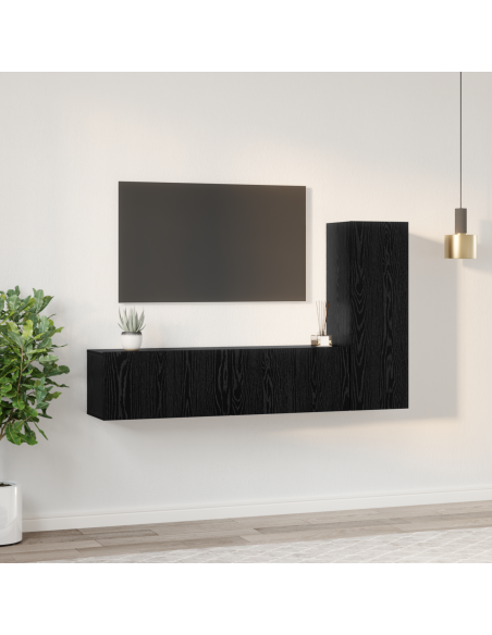 Set mobile TV 3 pcs Rovere Nero Legno multistrato