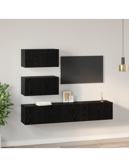 Set mobile TV 4 pcs Rovere Nero Legno multistrato