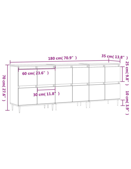 Credenze 3 pz Rovere Sonoma in Legno Multistrato