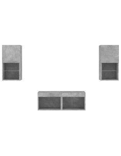 Mobili TV a Muro 4pz con Luci LED Grigio Cemento