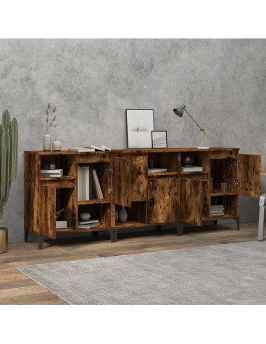 Credenze 3pz Rovere Fumo 60x35x70 cm in Legno Multistrato