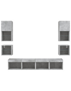 Mobili TV a Muro con LED 8pz Grigio Cemento Legno Multistrato