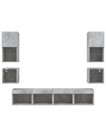 Mobili TV a Muro con LED 8pz Grigio Cemento Legno Multistrato