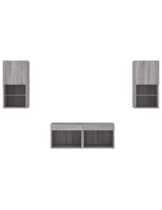 Mobili TV a Muro 4pz con Luci LED Grigio Sonoma