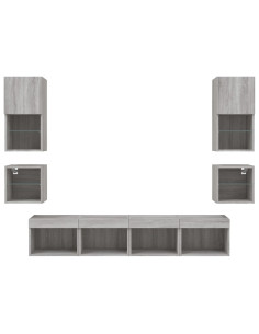 Mobili TV a Muro con LED 8pz Grigio Sonoma Legno Multistrato