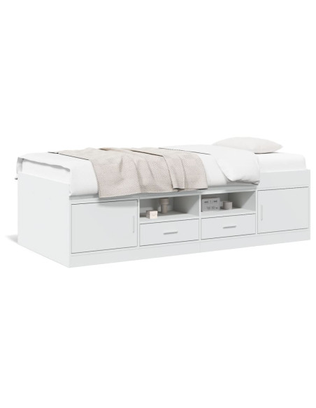 Divano Letto con Cassetti Bianco 90x200 cm in Legno Multistrato