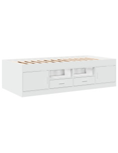 Divano Letto con Cassetti senza Materasso Bianco 90x200 cm 2