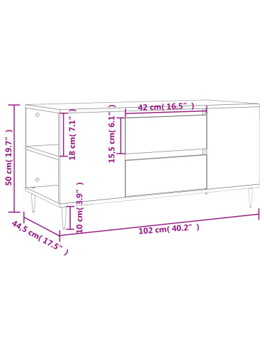 Tavolino Salotto Grigio Sonoma 102x44,5x50 cm Legno Multistrato