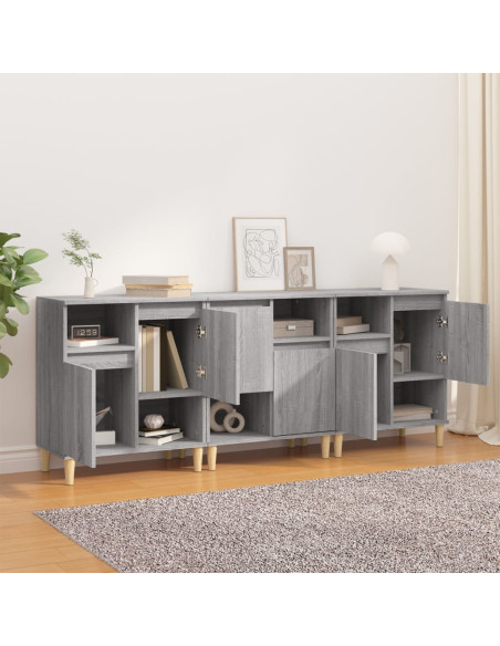 Credenze 3pz Grigio Sonoma 60x35x70 cm in Legno Multistrato