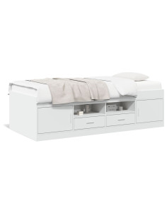 Divano Letto con Cassetti Bianco 90x190 cm in Legno Multistrato
