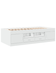 Divano Letto con Cassetti Bianco 90x190 cm in Legno Multistrato 2