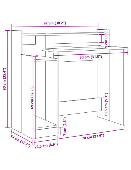 Scrivania Rovere nero 97 x 45 x 90 cm Legno multistrato
