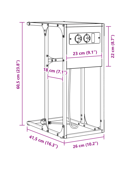 Armadio da Notte Rovere fumé 41,5 x 26 x 60,5 cm