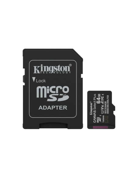 Kingston Technology 64GB microSDXC Canvas Select Plus Gen3 100MB/s A1 (Adattatore SD incluso)