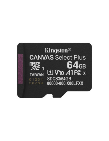 Kingston Technology 64GB microSDXC Canvas Select Plus Gen3 100MB/s A1 (Adattatore SD incluso)