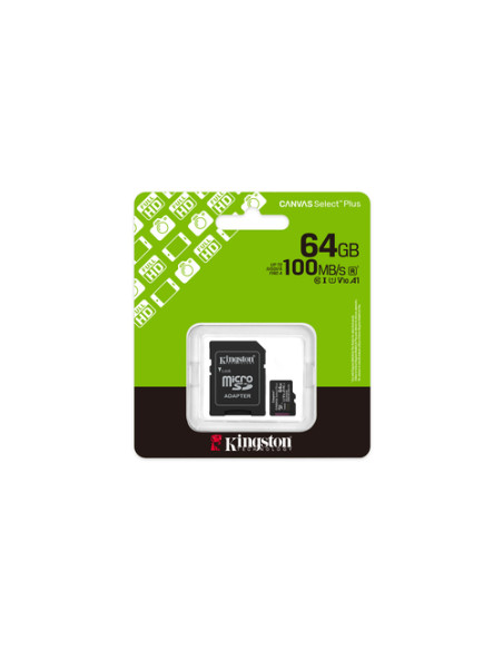Kingston Technology 64GB microSDXC Canvas Select Plus Gen3 100MB/s A1 (Adattatore SD incluso)