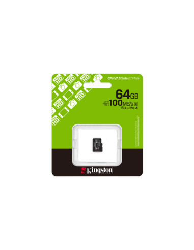 Kingston Technology 64GB micSDXC Canvas Select Plus Gen3 100R A1 (Adattatore SD non incluso)