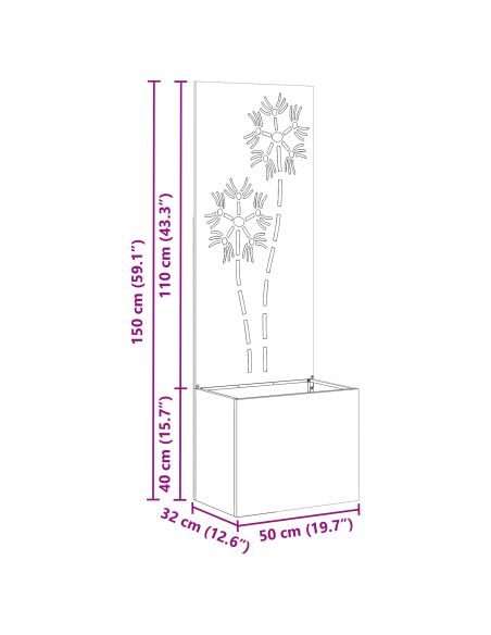Schermo per privacy in giardino Ruggine 50 x 32 x 150 cm