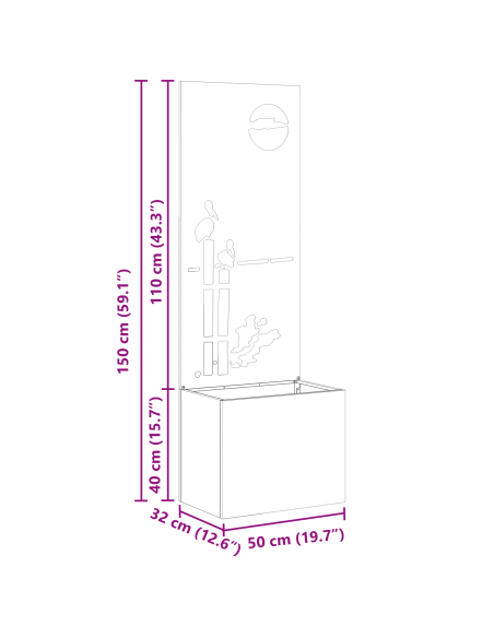 Vaso da Giardino con Pannello Decorativo Ruggine 50 x 140 cm