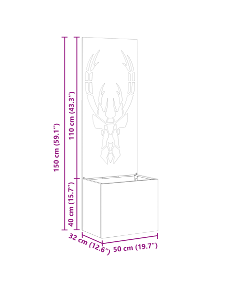 Vaso da Giardino con Pannello Decorativo Ruggine 50 x 140 cm